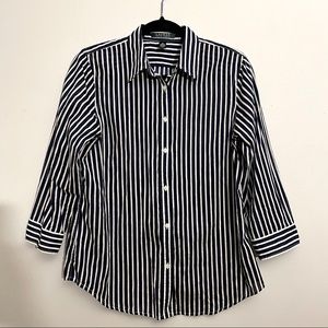 Ralph Lauren Blue and White Striped Cotton Top